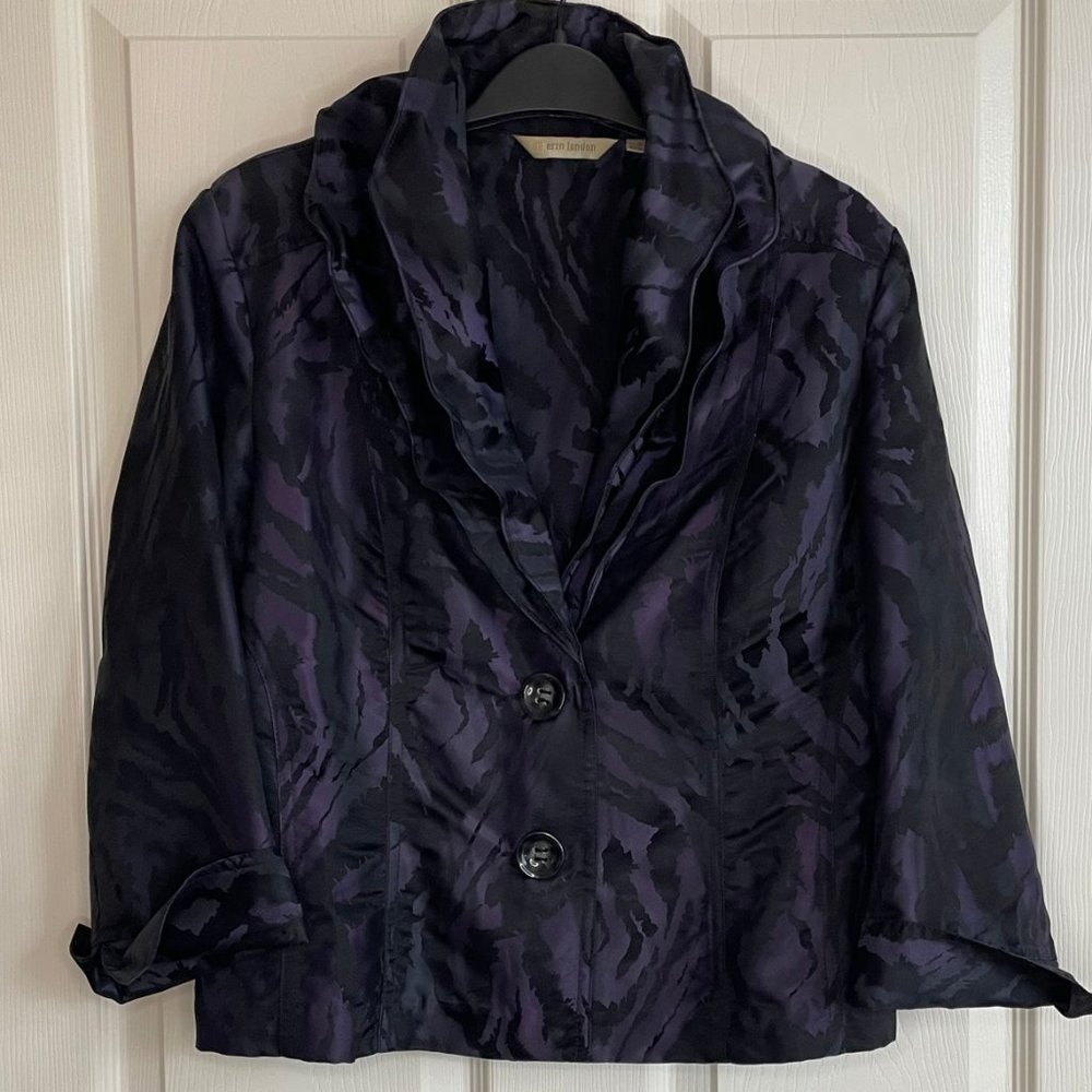 Purple/Black Short Ruffle Collar Jacket M Erin London